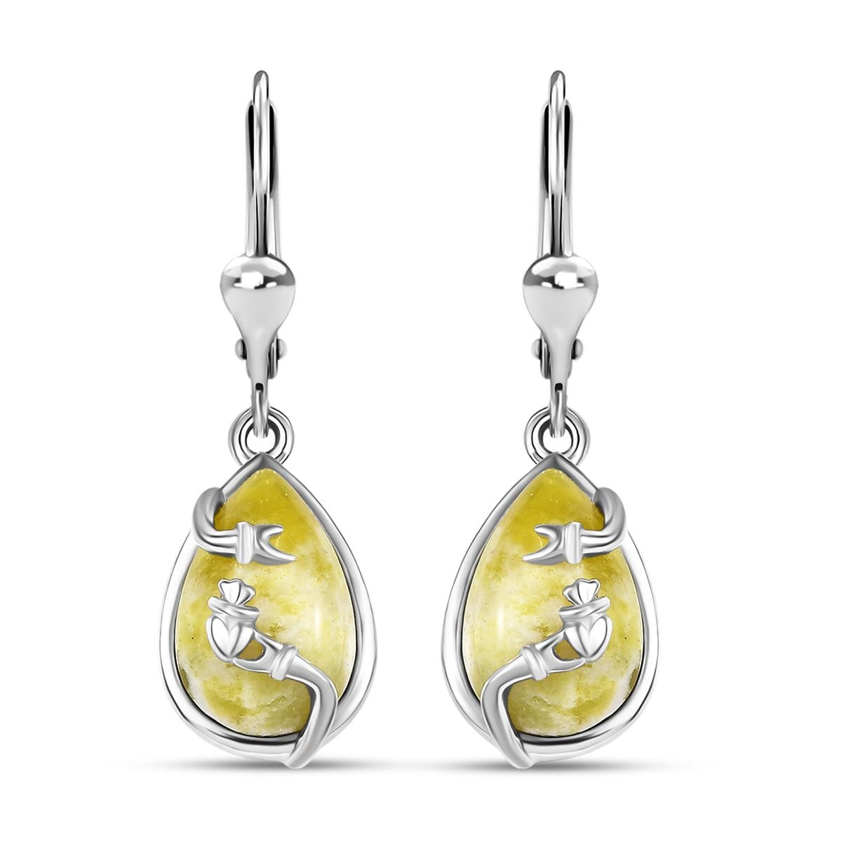 Connemara Marble 6.60 ctw Claddagh Earrings in Platinum Over Sterling Silver image number 0