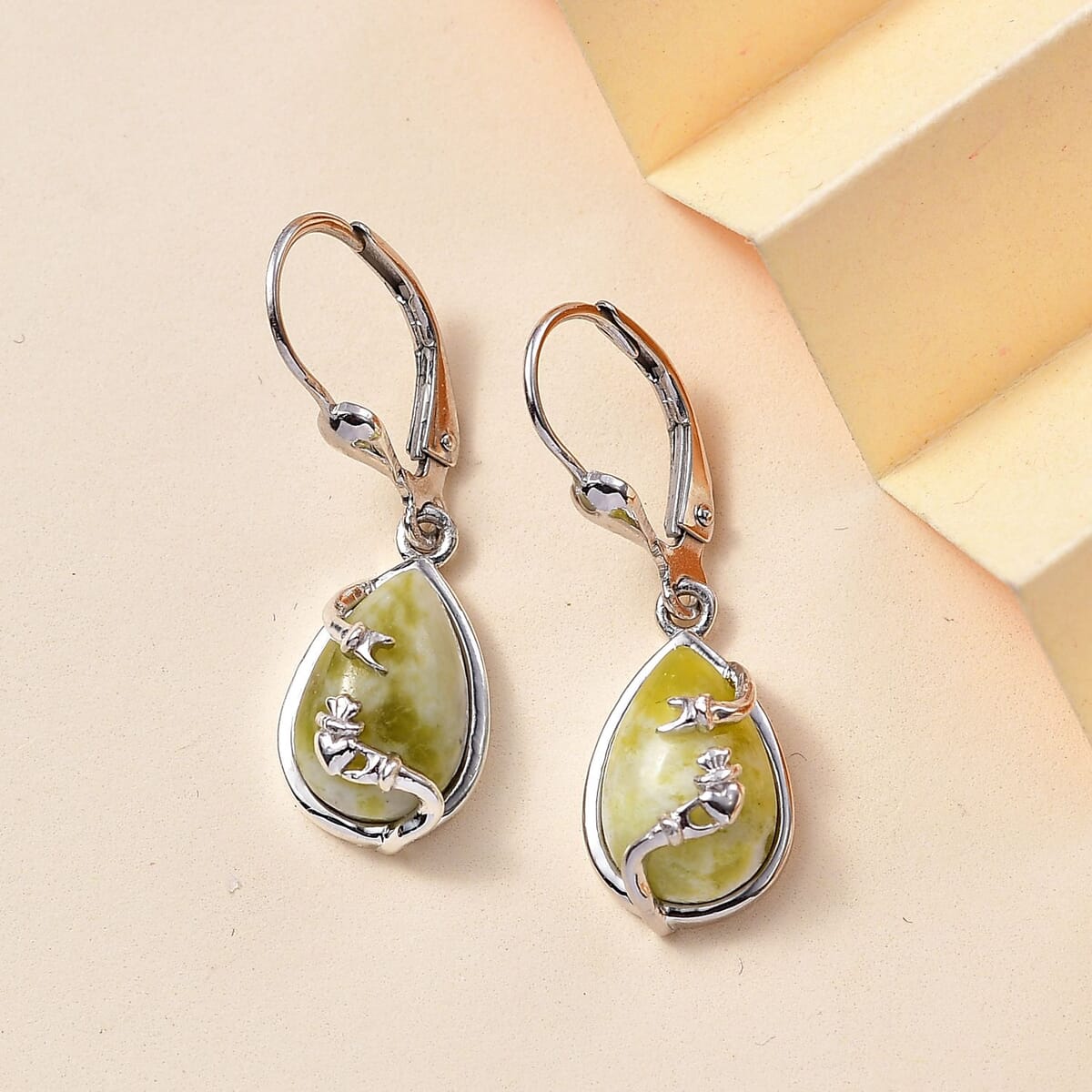 Connemara Marble 6.60 ctw Claddagh Earrings in Platinum Over Sterling Silver image number 1