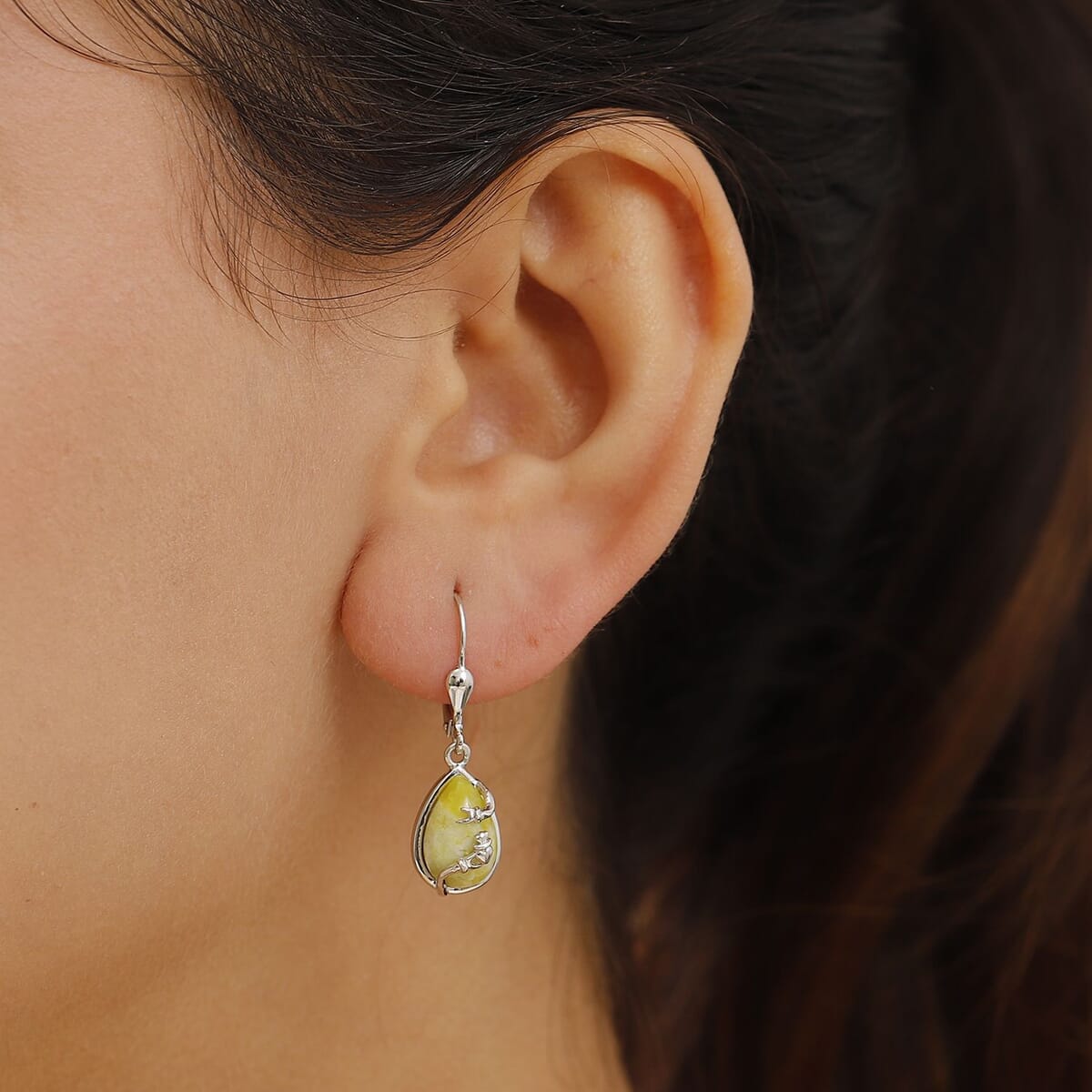 Connemara Marble 6.60 ctw Claddagh Earrings in Platinum Over Sterling Silver image number 2