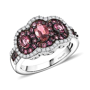 D'Joy Ouro Fino Rubellite and White Zircon 1.85 ctw Ring in Rhodium Over Sterling Silver (Size 10.0)