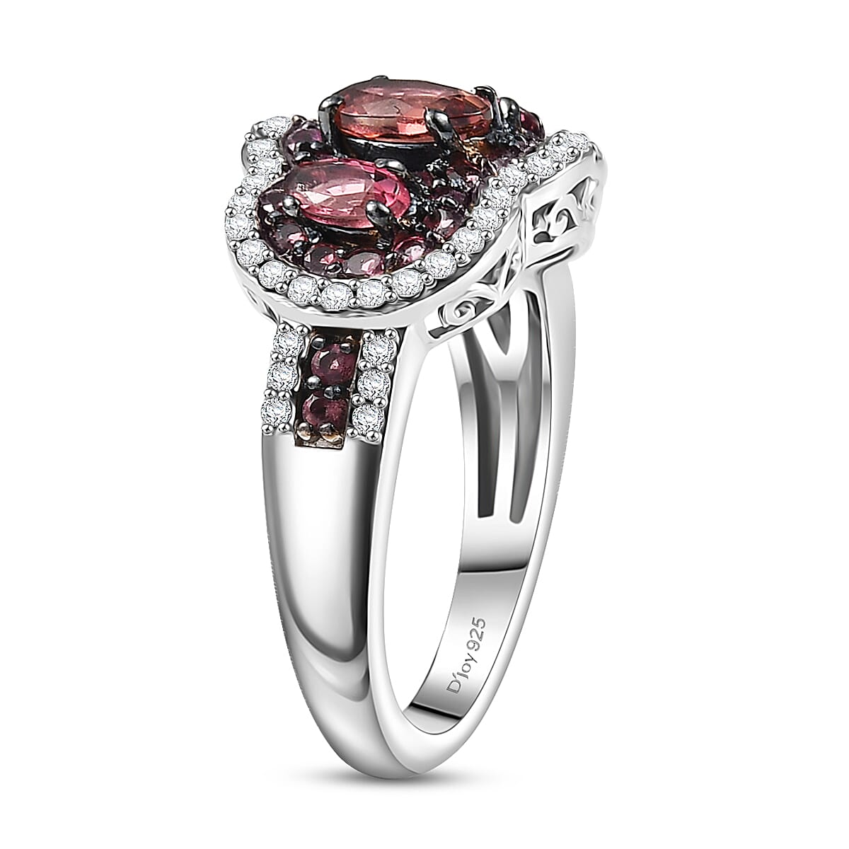 D'Joy Ouro Fino Rubellite and White Zircon 1.85 ctw Ring in Rhodium Over Sterling Silver (Size 10.0) image number 3