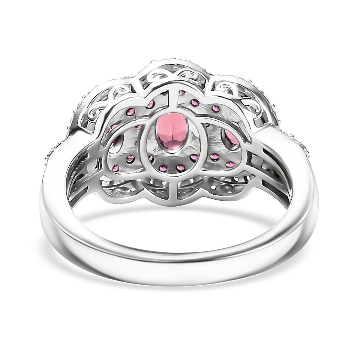D'Joy Ouro Fino Rubellite and White Zircon 1.85 ctw Trilogy Ring in Rhodium Over Sterling Silver (Size 10.0)