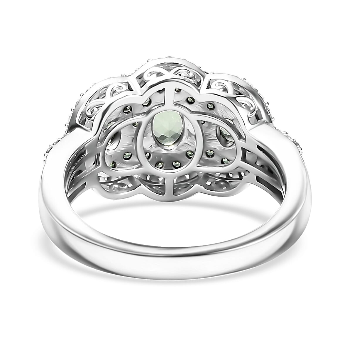 D'Joy Tsavorite Garnet and White Zircon 2.40 ctw Trilogy Ring in Rhodium Over Sterling Silver (Size 5.0) image number 4