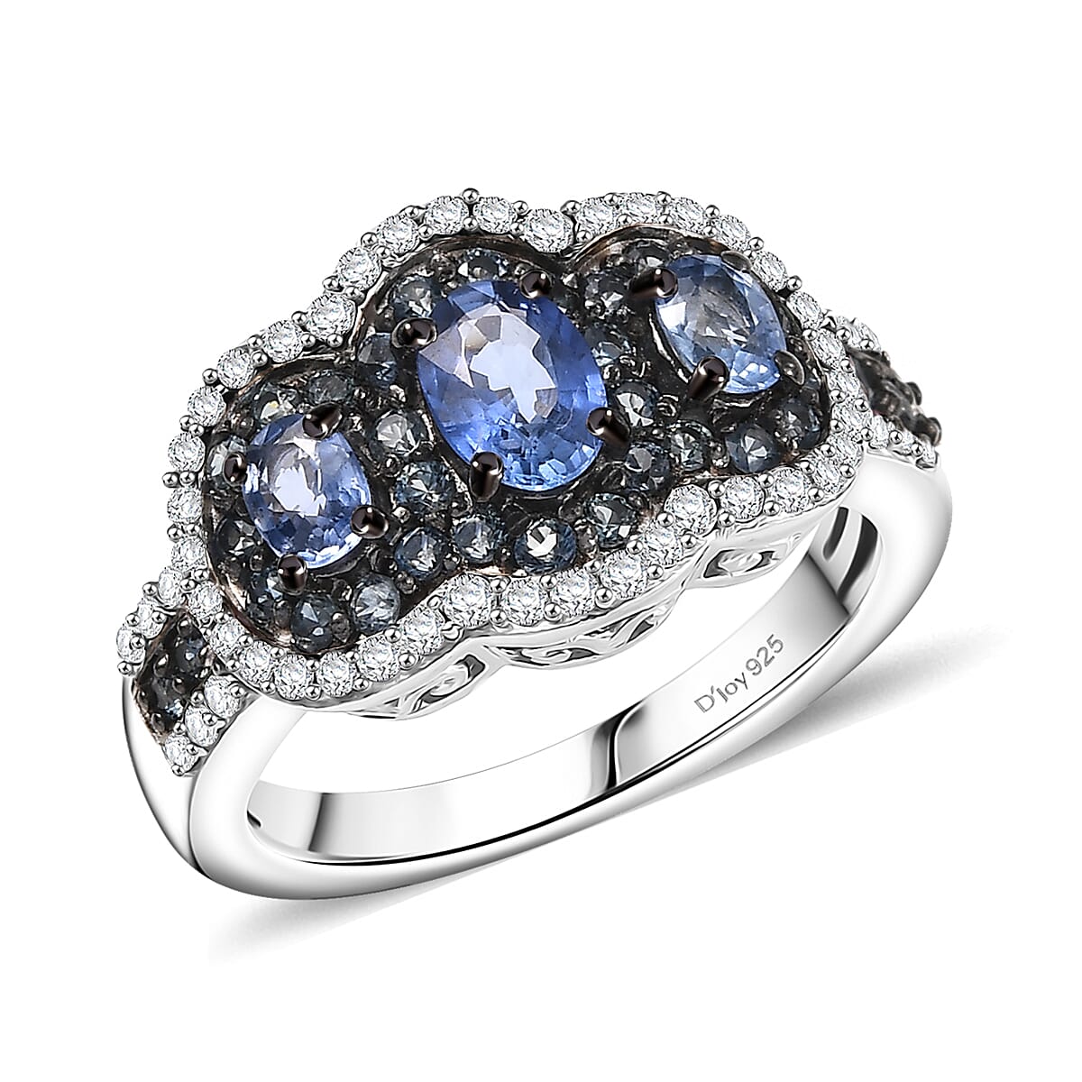 D'Joy Ceylon Blue Sapphire and White Zircon 2.40 ctw Ring in Rhodium Over Sterling Silver (Size 5.0) image number 0