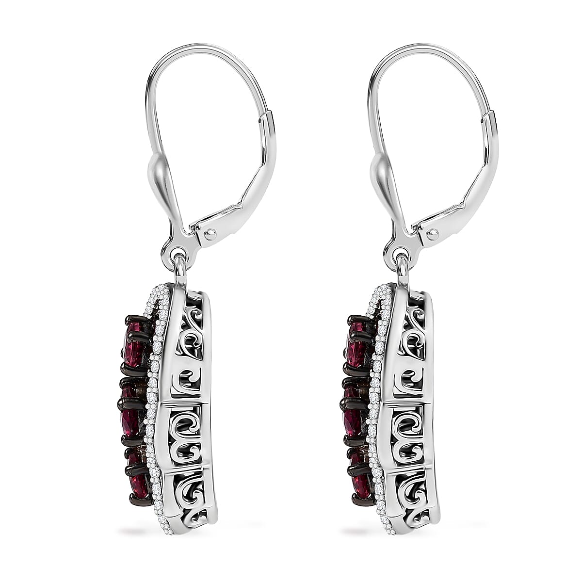 D'Joy Ouro Fino Rubellite and White Zircon 3.10 ctw Earrings in Rhodium Over Sterling Silver image number 3