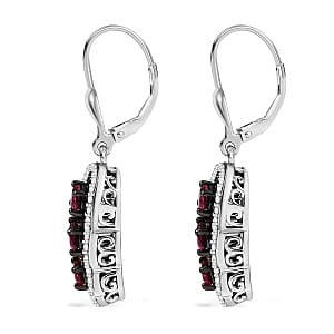 D'Joy Ouro Fino Rubellite and White Zircon 3.10 ctw Trilogy Lever Back Earrings in Rhodium Over Sterling Silver
