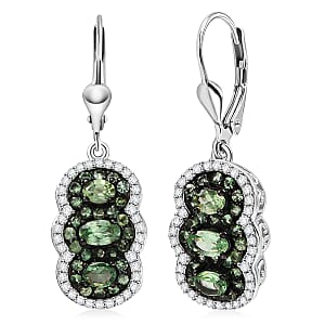 D'Joy Tsavorite Garnet and White Zircon 3.20 ctw Earrings in Rhodium Over Sterling Silver