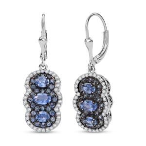 D'Joy Ceylon Sapphire and White Zircon 3.25 ctw Earrings in Rhodium Over Sterling Silver 