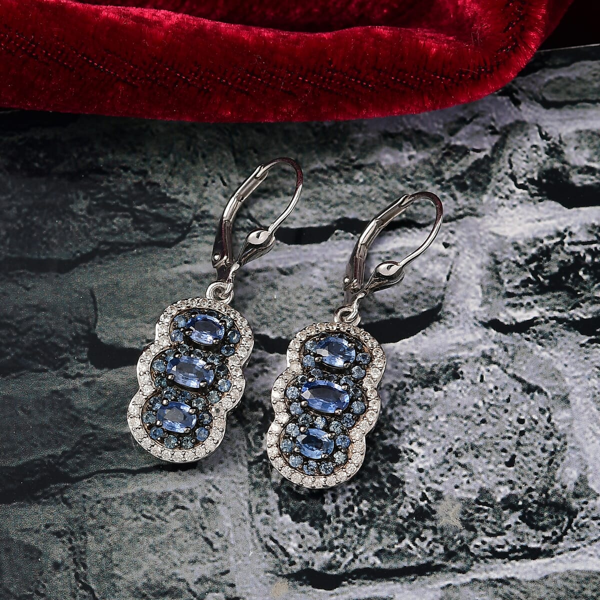 D'Joy Ceylon Sapphire and White Zircon 3.25 ctw Earrings in Rhodium Over Sterling Silver  image number 1
