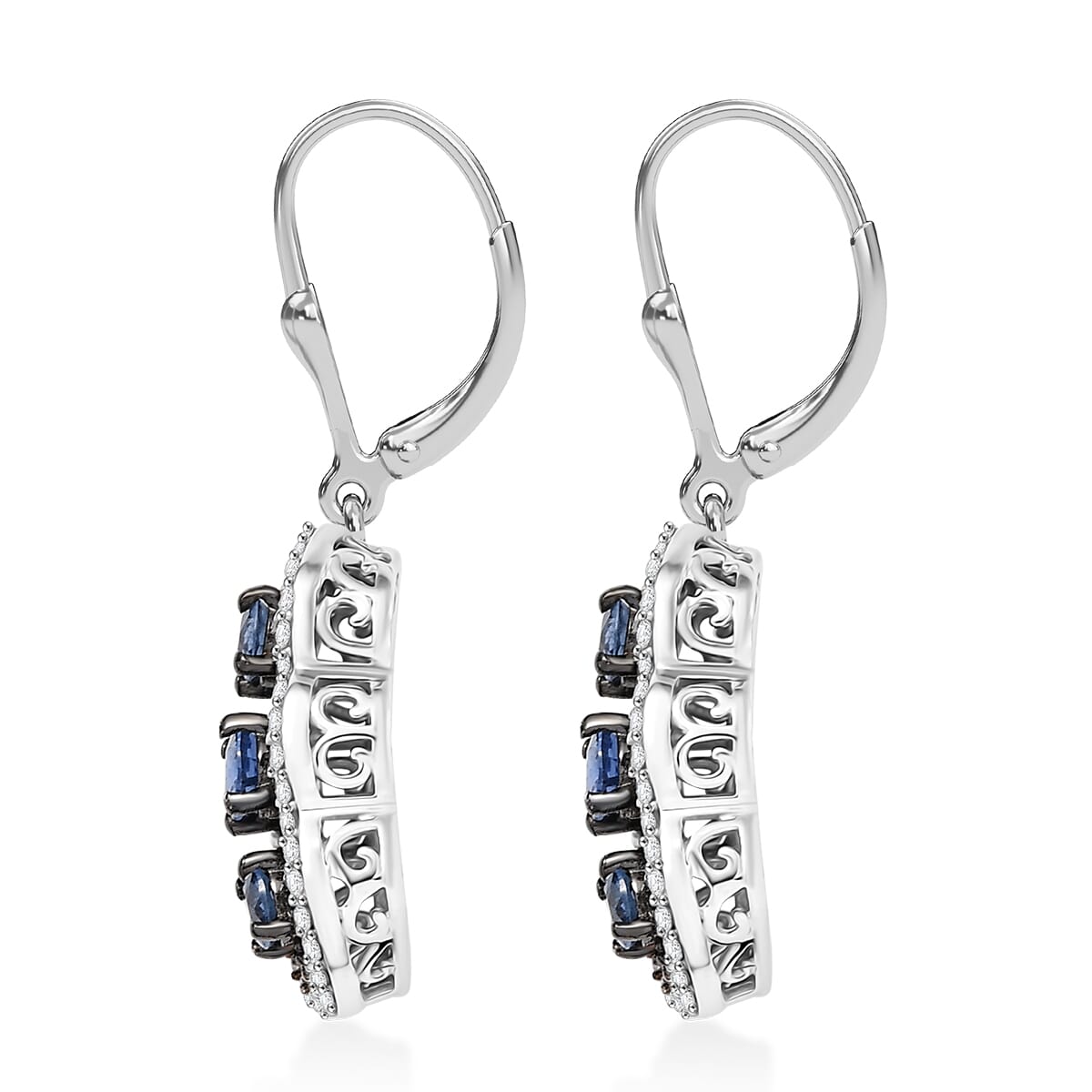 D'Joy Ceylon Sapphire and White Zircon 3.25 ctw Earrings in Rhodium Over Sterling Silver  image number 3