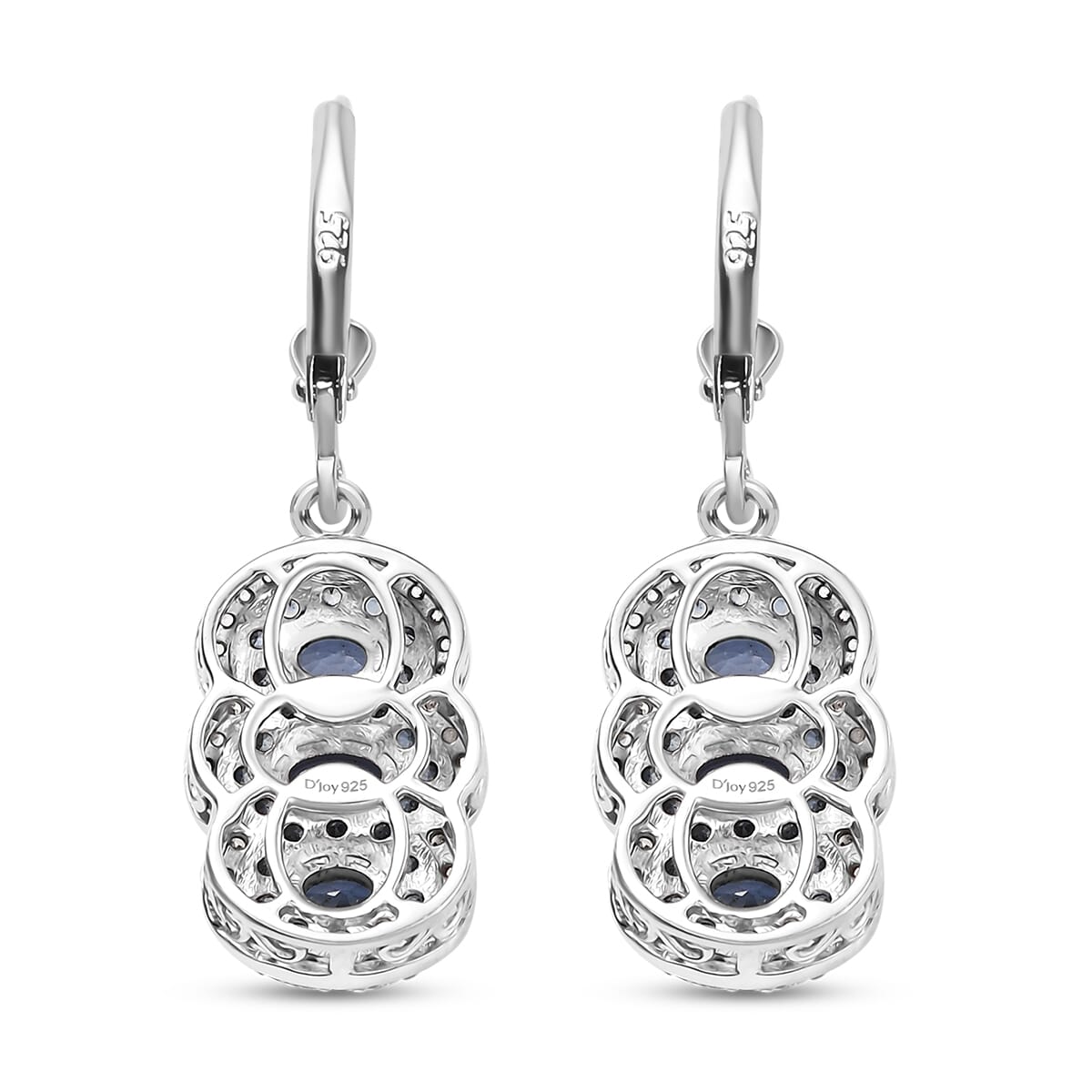D'Joy Ceylon Sapphire and White Zircon 3.25 ctw Earrings in Rhodium Over Sterling Silver  image number 4