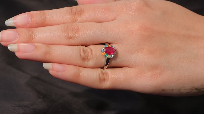 Niassa Ruby and Multi Gemstones 2.40 ctw Ring in Rhodium Over Sterling Silver (Size 10.0)