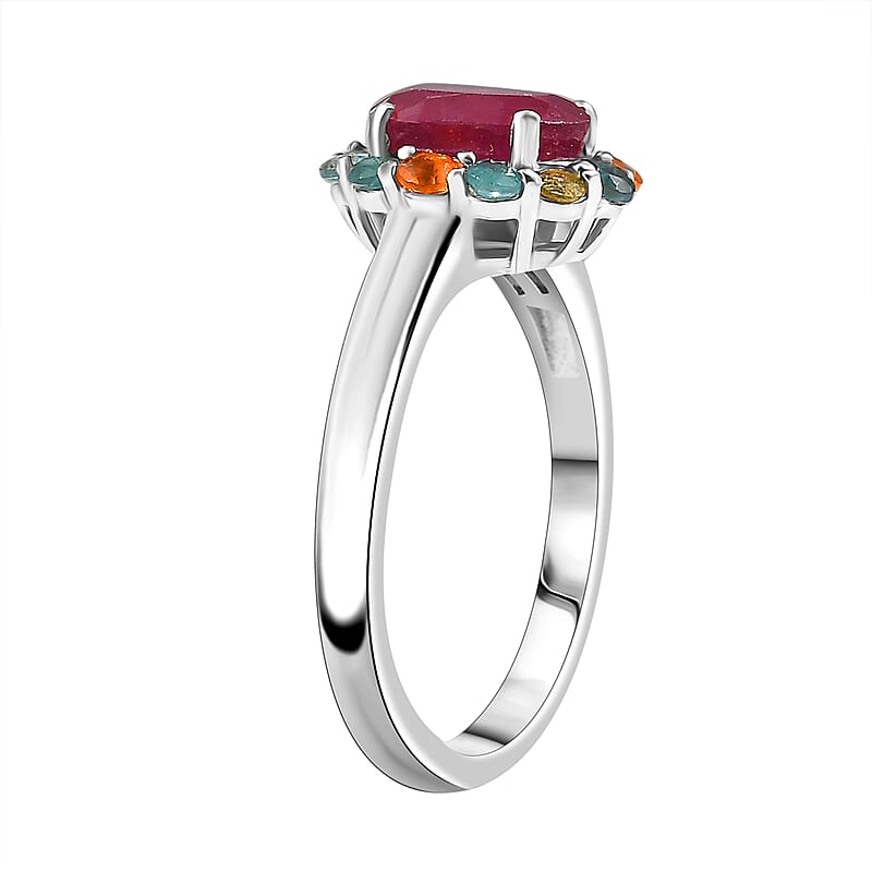 D'Joy Niassa Ruby (FF) and Multi Gemstones 2.40 ctw Ring in Rhodium Over Sterling Silver (Size 10.0)