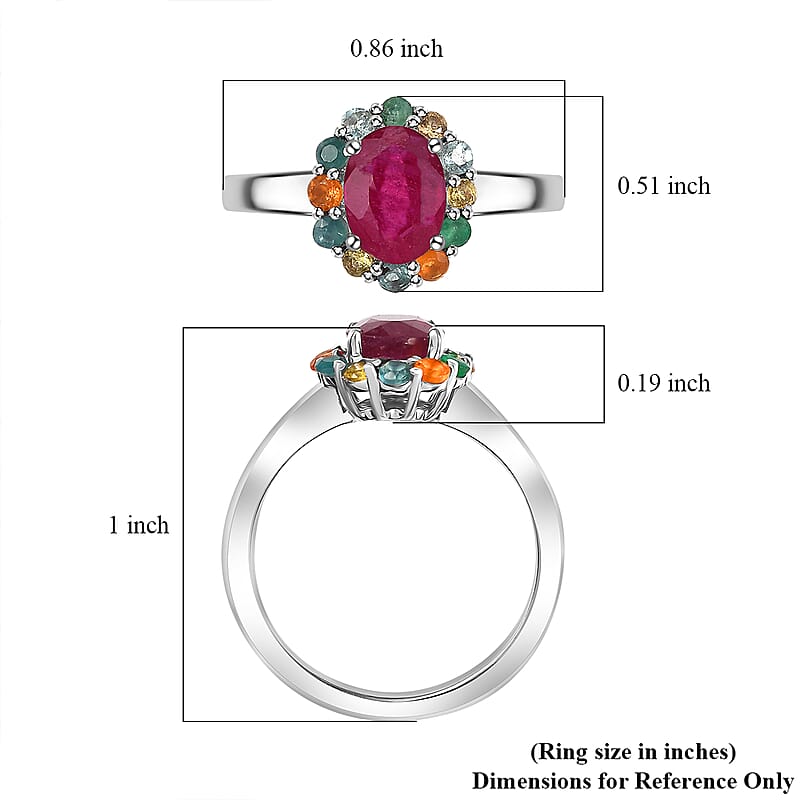 D'Joy Niassa Ruby (FF) and Multi Gemstones 2.40 ctw Ring in Rhodium Over Sterling Silver (Size 10.0)