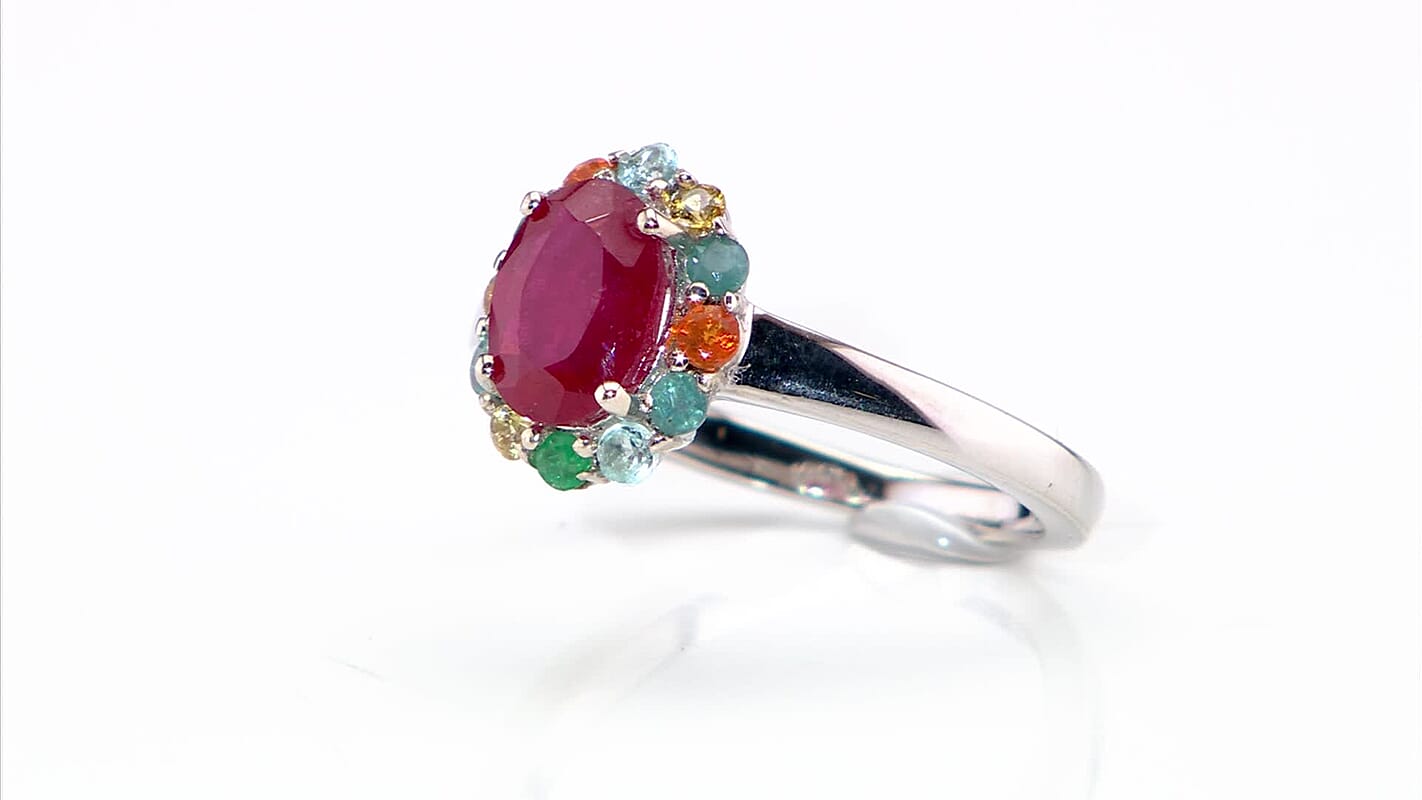 Niassa Ruby and Multi Gemstones 2.40 ctw Ring in Rhodium Over Sterling Silver (Size 10.0)