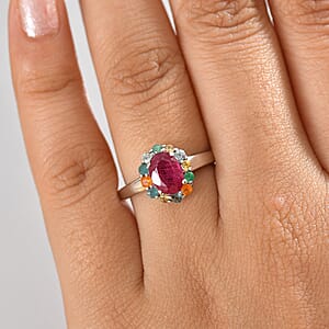 D'Joy Niassa Ruby (FF) and Multi Gemstones 2.40 ctw Ring in Rhodium Over Sterling Silver (Size 7.0)