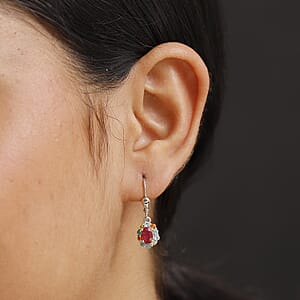 D'Joy Niassa Ruby (FF) and Multi Gemstones 2.10 ctw Dangling Earrings in Rhodium Over Sterling Silver
