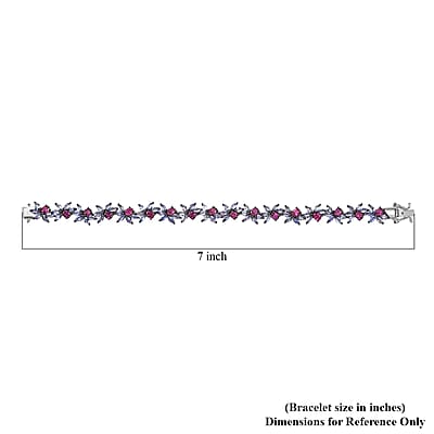 D'Joy AAA Radiant Ember Garnet and Tanzanite 10.70 ctw Floral Link Bracelet in Rhodium Over Sterling Silver (6.50 In)