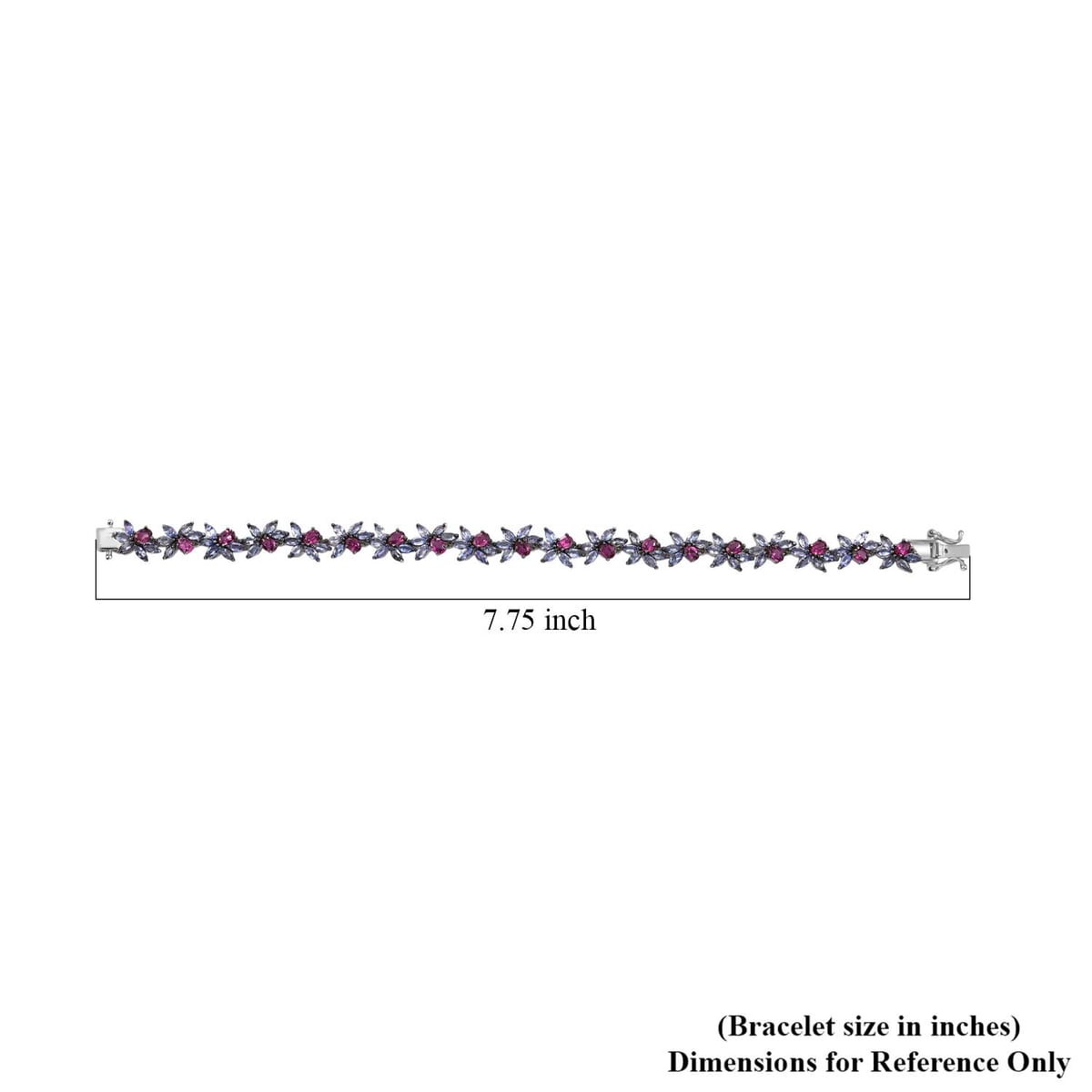 AAA Radiant Ember Garnet and Tanzanite 12.00 ctw Floral Link Bracelet in Rhodium Over Sterling Silver (7.25 In) image number 4