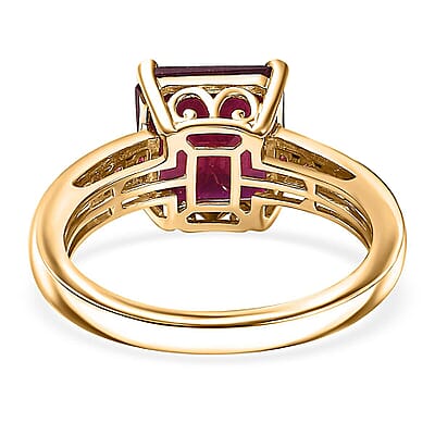 Asscher Cut African Ruby (FF) 8.15 ctw Ring in 18K Vermeil YG Sterling Silver (Size 6.5)