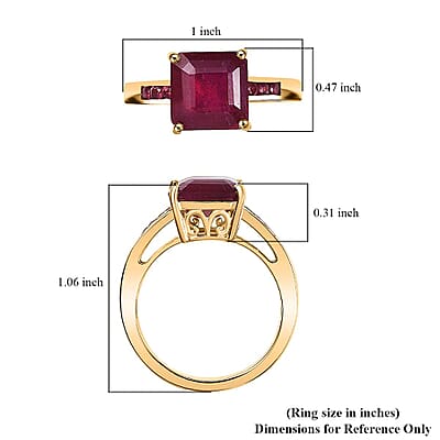 Asscher Cut African Ruby (FF) 8.15 ctw Ring in 18K Vermeil YG Sterling Silver (Size 6.5)