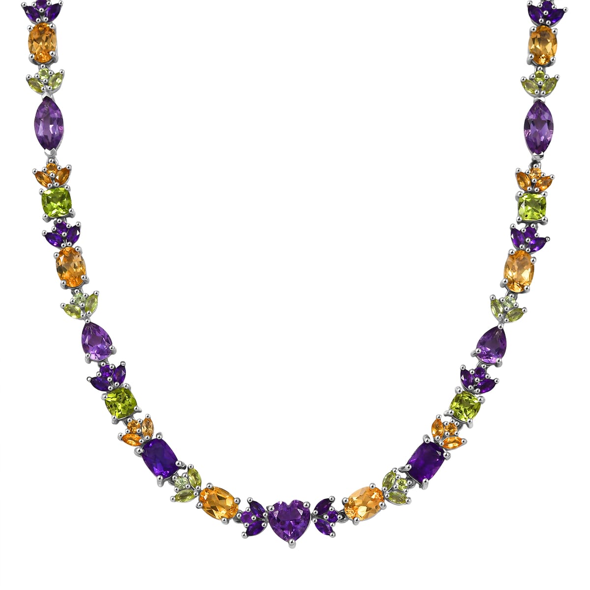 GP Royal Art Deco Collection Premium Rose De France Amethyst and Multi Gemstones 22.00 ctw Necklace in Rhodium Over Sterling Silver 18 Inches image number 0