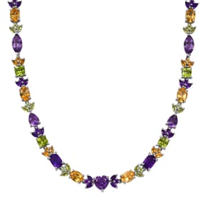 GP Royal Art Deco Collection Premium Rose De France Amethyst and Multi Gemstones 22.00 ctw Necklace in Rhodium Over Sterling Silver 18 Inches