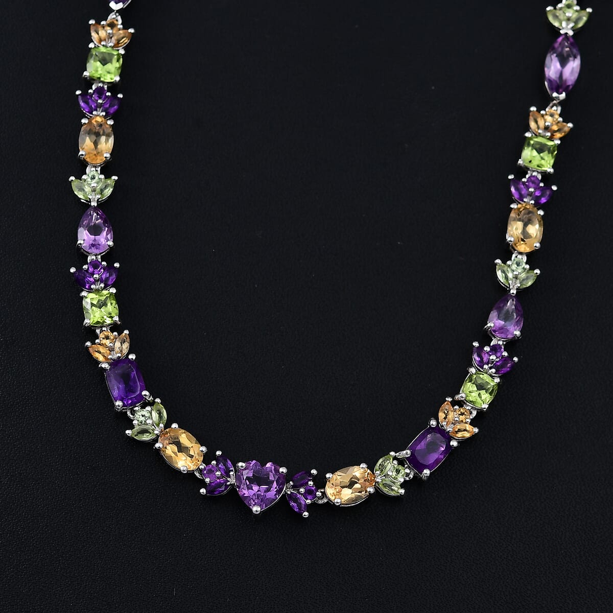 GP Royal Art Deco Collection Premium Rose De France Amethyst and Multi Gemstones 22.00 ctw Necklace in Rhodium Over Sterling Silver 18 Inches image number 1