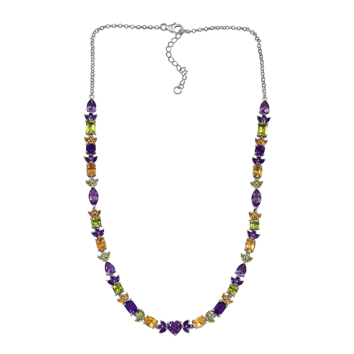 GP Royal Art Deco Collection Premium Rose De France Amethyst and Multi Gemstones 22.00 ctw Necklace in Rhodium Over Sterling Silver 18 Inches image number 3