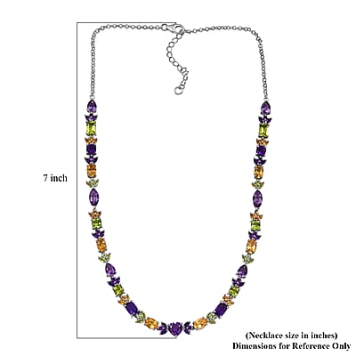 GP Royal Art Deco Collection Premium Rose De France Amethyst and Multi Gemstones 22.00 ctw Necklace in Rhodium Over Sterling Silver 18 Inches