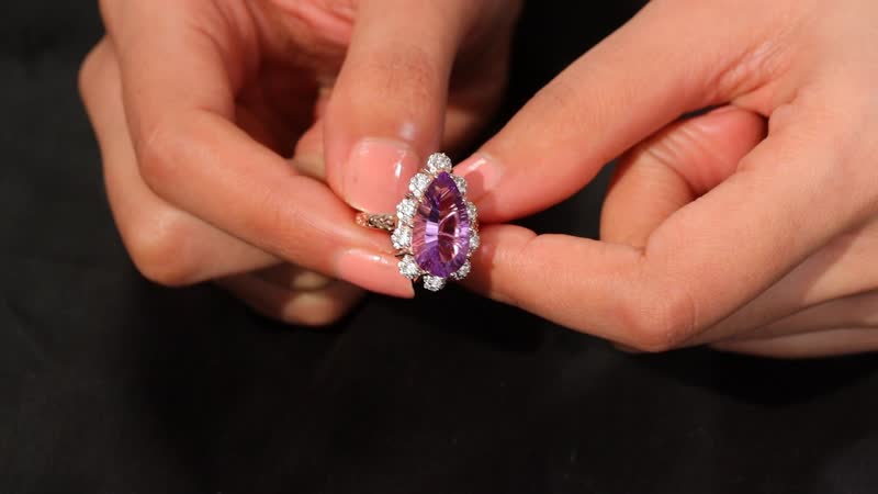 AAA Rose De France Amethyst and White Zircon 8.70 ctw Ring in 18K Vermeil Rose Gold Over Sterling Silver