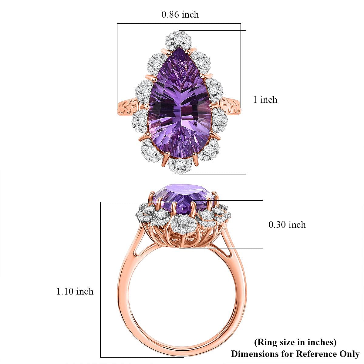 AAA Rose De France Amethyst and White Zircon 8.70 ctw Orchid Dew Ring in 18K Vermeil Rose Gold Over Sterling Silver (Size 10.0)