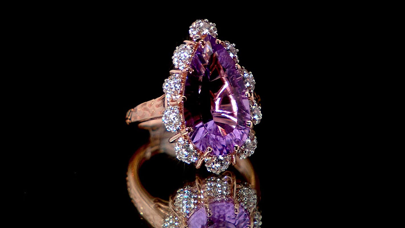 AAA Rose De France Amethyst and White Zircon 8.70 ctw Ring in 18K Vermeil Rose Gold Over Sterling Silver