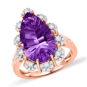 AAA Rose De France Amethyst and White Zircon 8.70 ctw Orchid Dew Ring in 18K Vermeil Rose Gold Over Sterling Silver (Size 9.0)