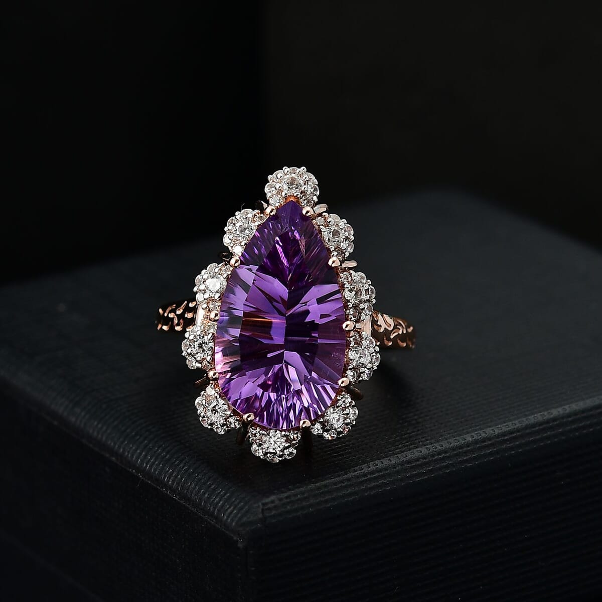 AAA Rose De France Amethyst and White Zircon 8.70 ctw Orchid Dew Ring in 18K Vermeil Rose Gold Over Sterling Silver (Size 9.0) image number 1