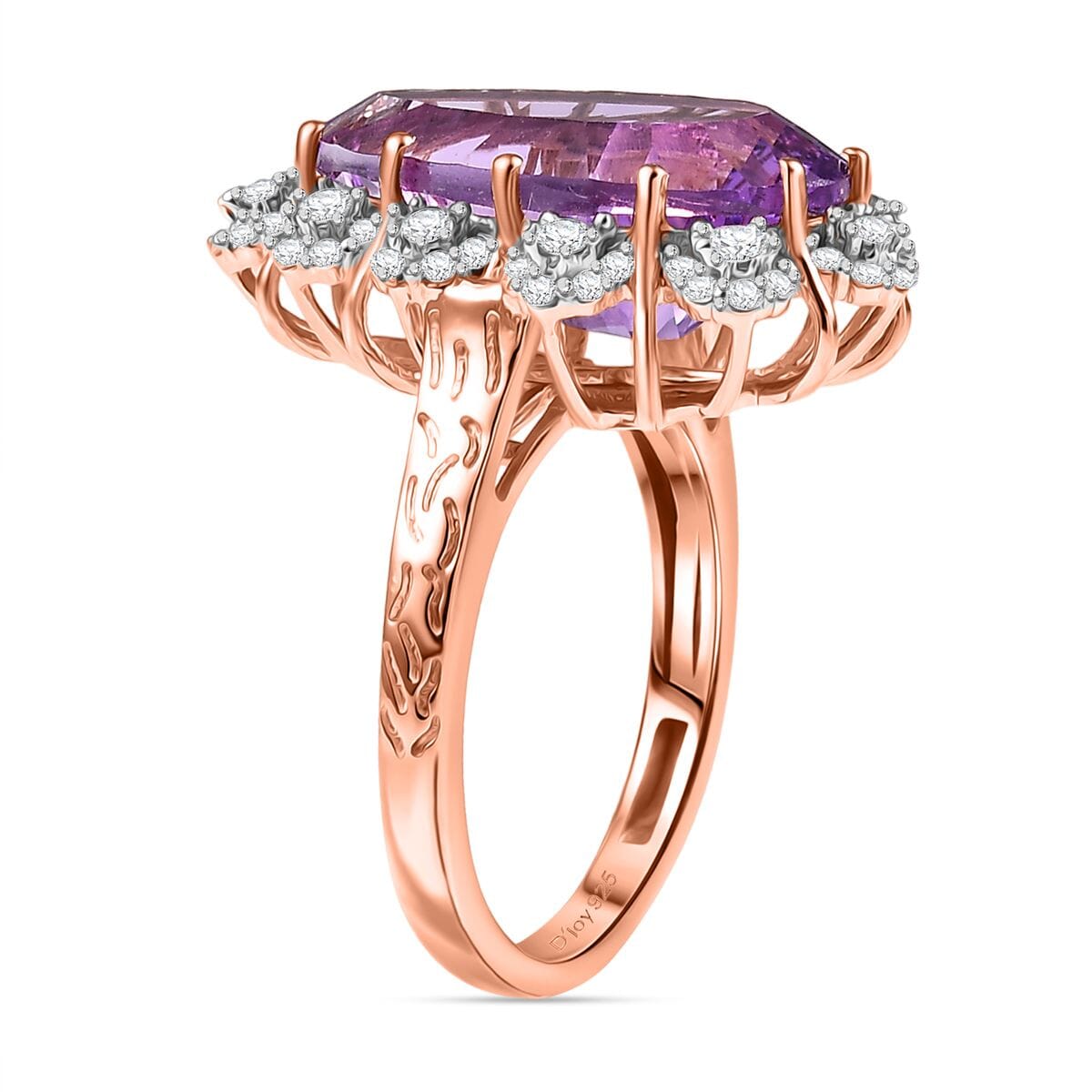 AAA Rose De France Amethyst and White Zircon 8.70 ctw Orchid Dew Ring in 18K Vermeil Rose Gold Over Sterling Silver (Size 9.0) image number 3