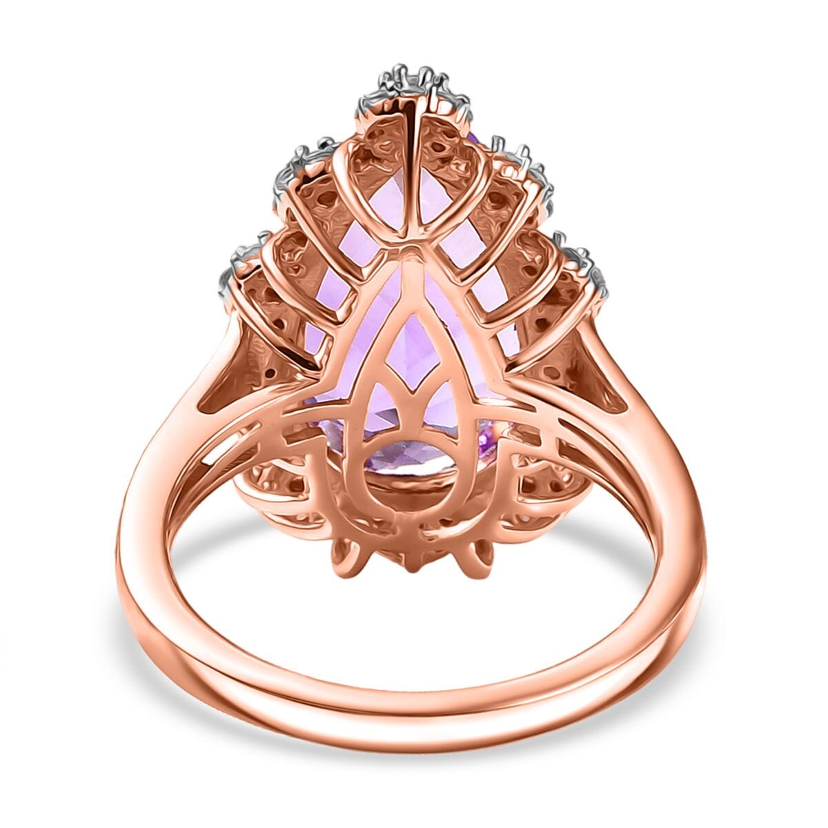 AAA Rose De France Amethyst and White Zircon 8.70 ctw Orchid Dew Ring in 18K Vermeil Rose Gold Over Sterling Silver (Size 9.0) image number 4