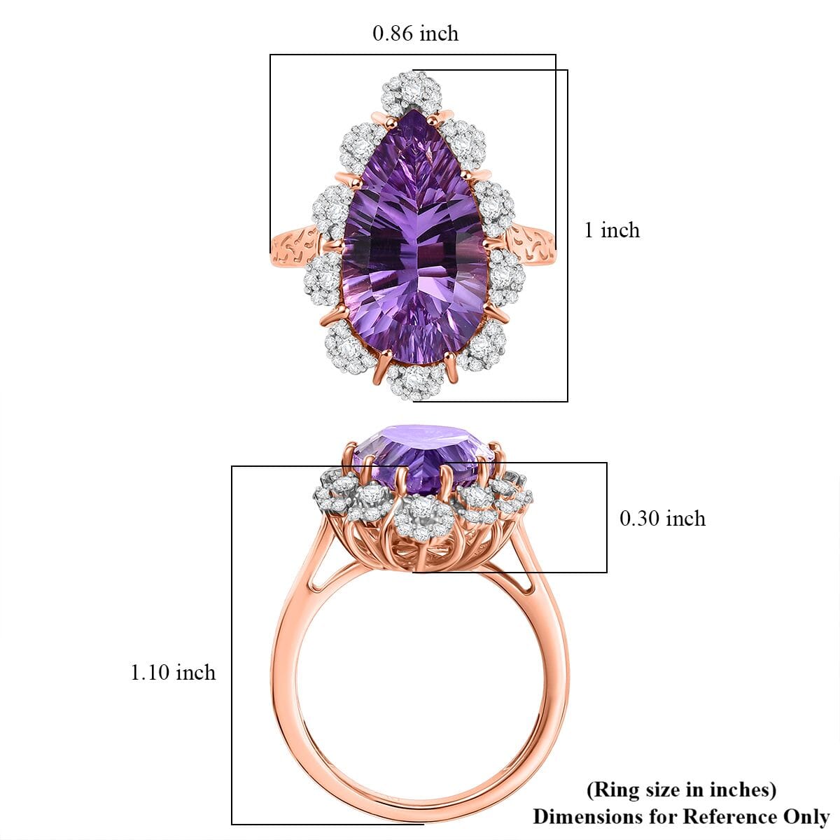 AAA Rose De France Amethyst and White Zircon 8.70 ctw Orchid Dew Ring in 18K Vermeil Rose Gold Over Sterling Silver (Size 9.0) image number 5