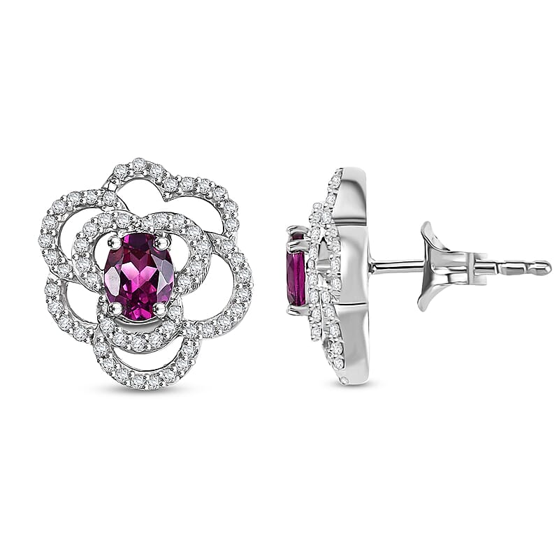 GP Italian Garden Collection AAA Radiant Ember Garnet and Multi Gemstone 2.00 ctw Stud Earrings in Rhodium Over Sterling Silver