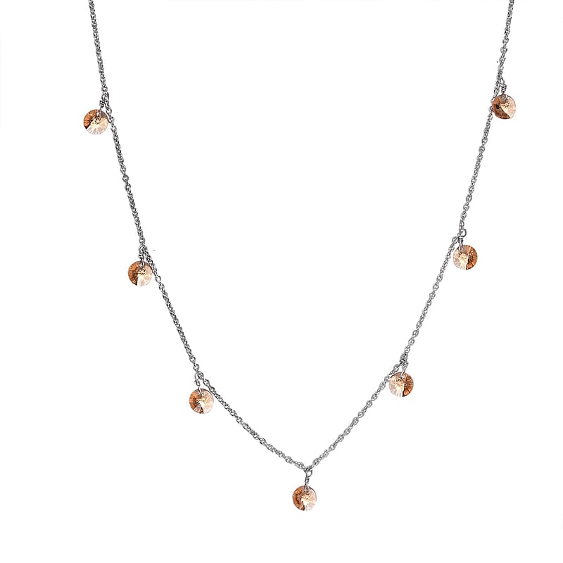 J Francis Embellished with Light Colorado Topaz Crystal by Swarovski Necklace in Rhodium Over Sterling Silver 18 Inches
