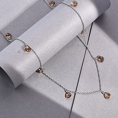 J Francis Embellished with Light Colorado Topaz Crystal by Swarovski Necklace in Rhodium Over Sterling Silver 18 Inches