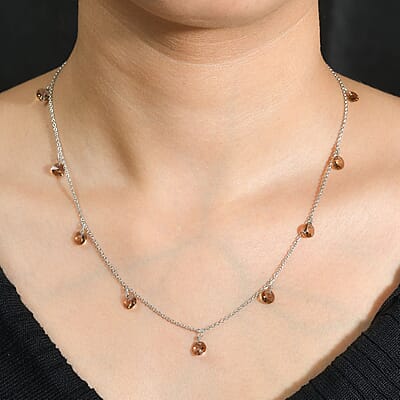 J Francis Embellished with Light Colorado Topaz Crystal by Swarovski Necklace in Rhodium Over Sterling Silver 18 Inches
