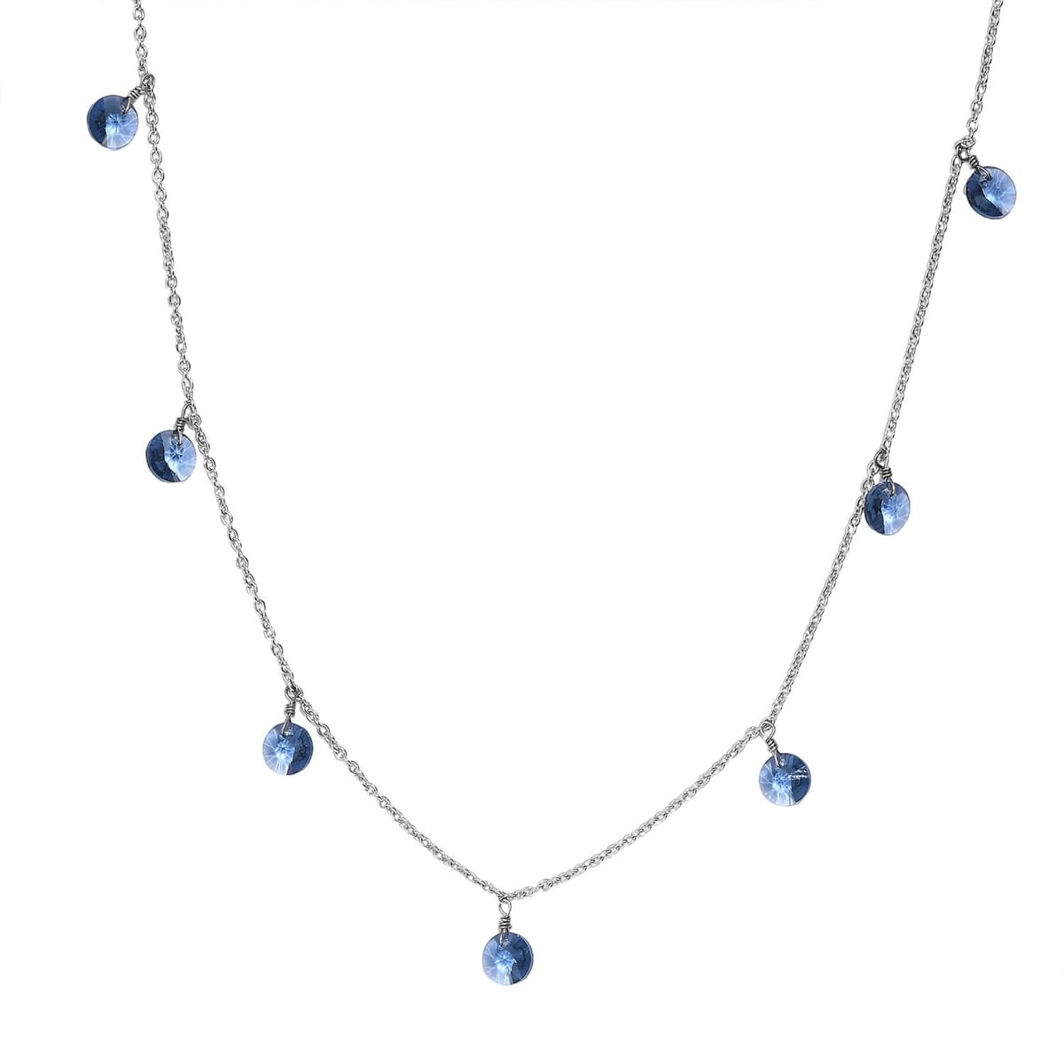 J Francis Embellished with Denim Blue Color Crystal by Swarovski Necklace in Rhodium Over Sterling Silver 18 Inches image number 0