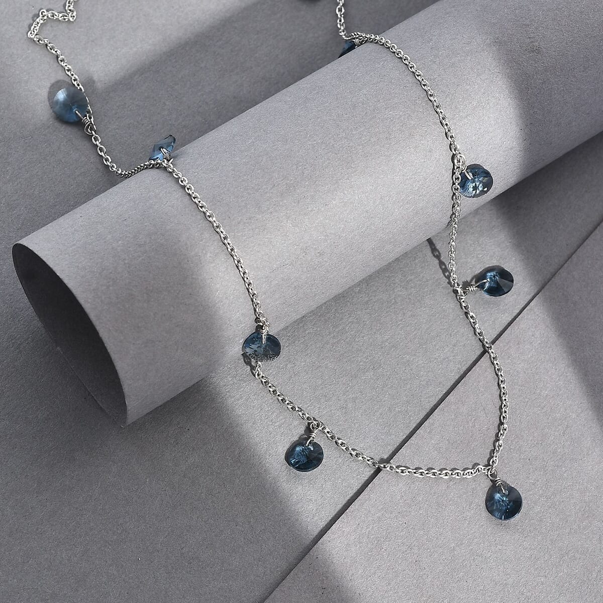 J Francis Embellished with Denim Blue Color Crystal by Swarovski Necklace in Rhodium Over Sterling Silver 18 Inches image number 1