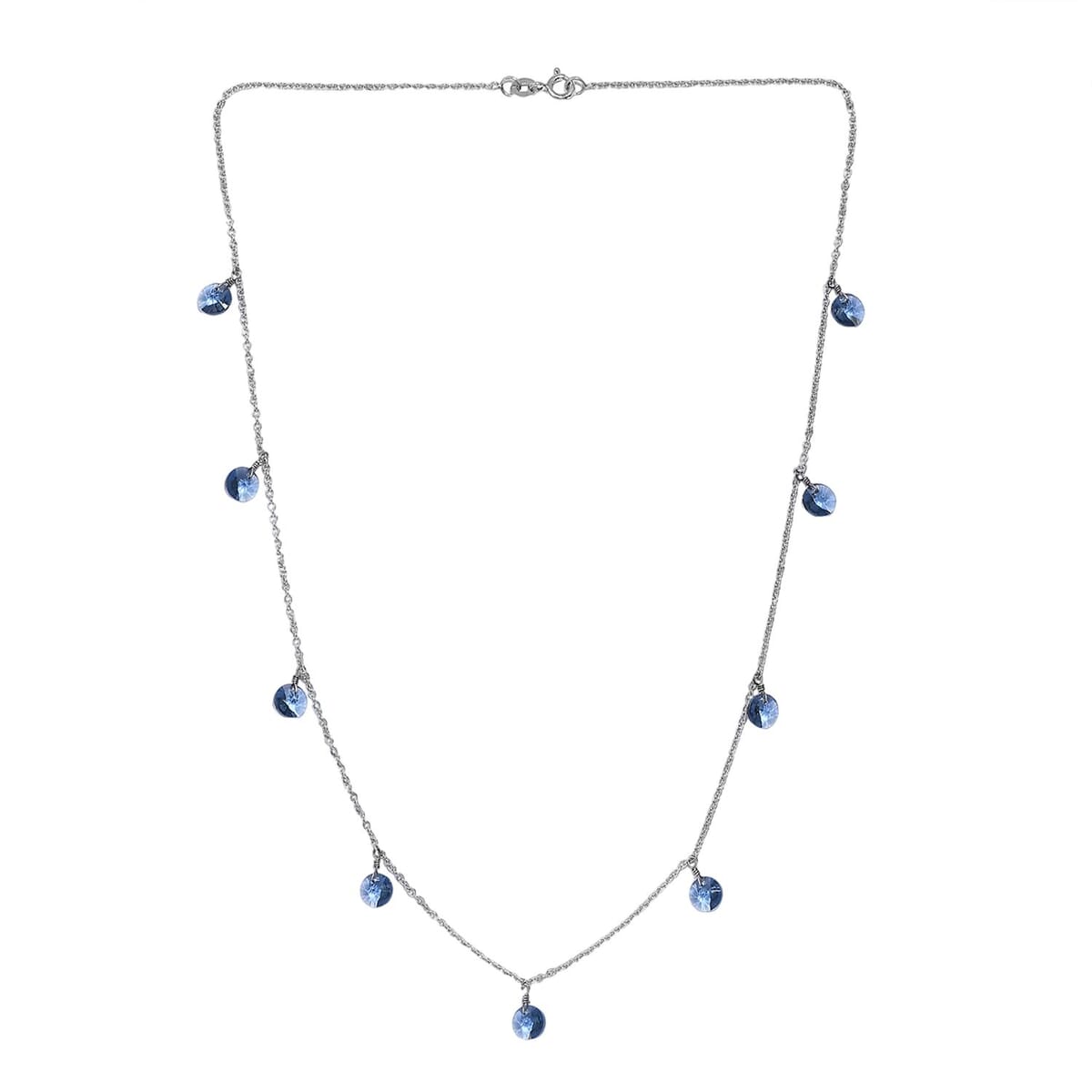 J Francis Embellished with Denim Blue Color Crystal by Swarovski Necklace in Rhodium Over Sterling Silver 18 Inches image number 3