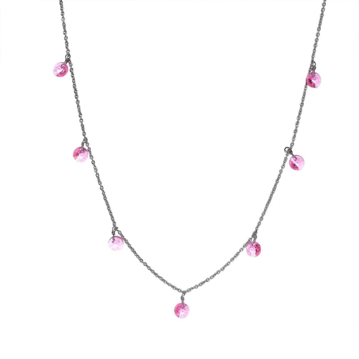 J Francis Embellished with Rose Color Crystal by Swarovski Necklace in Rhodium Over Sterling Silver 18 Inches image number 0