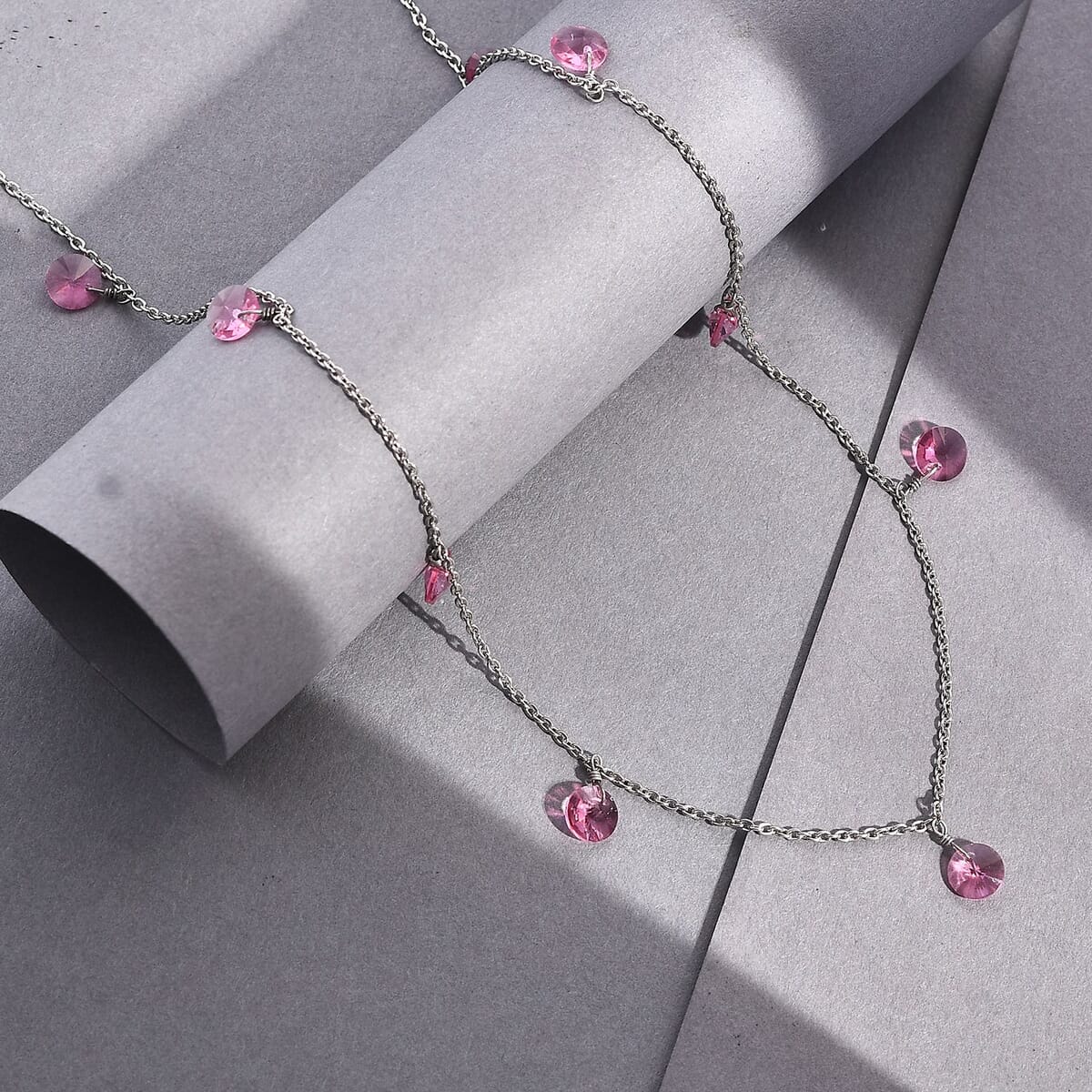 J Francis Embellished with Rose Color Crystal by Swarovski Necklace in Rhodium Over Sterling Silver 18 Inches image number 1