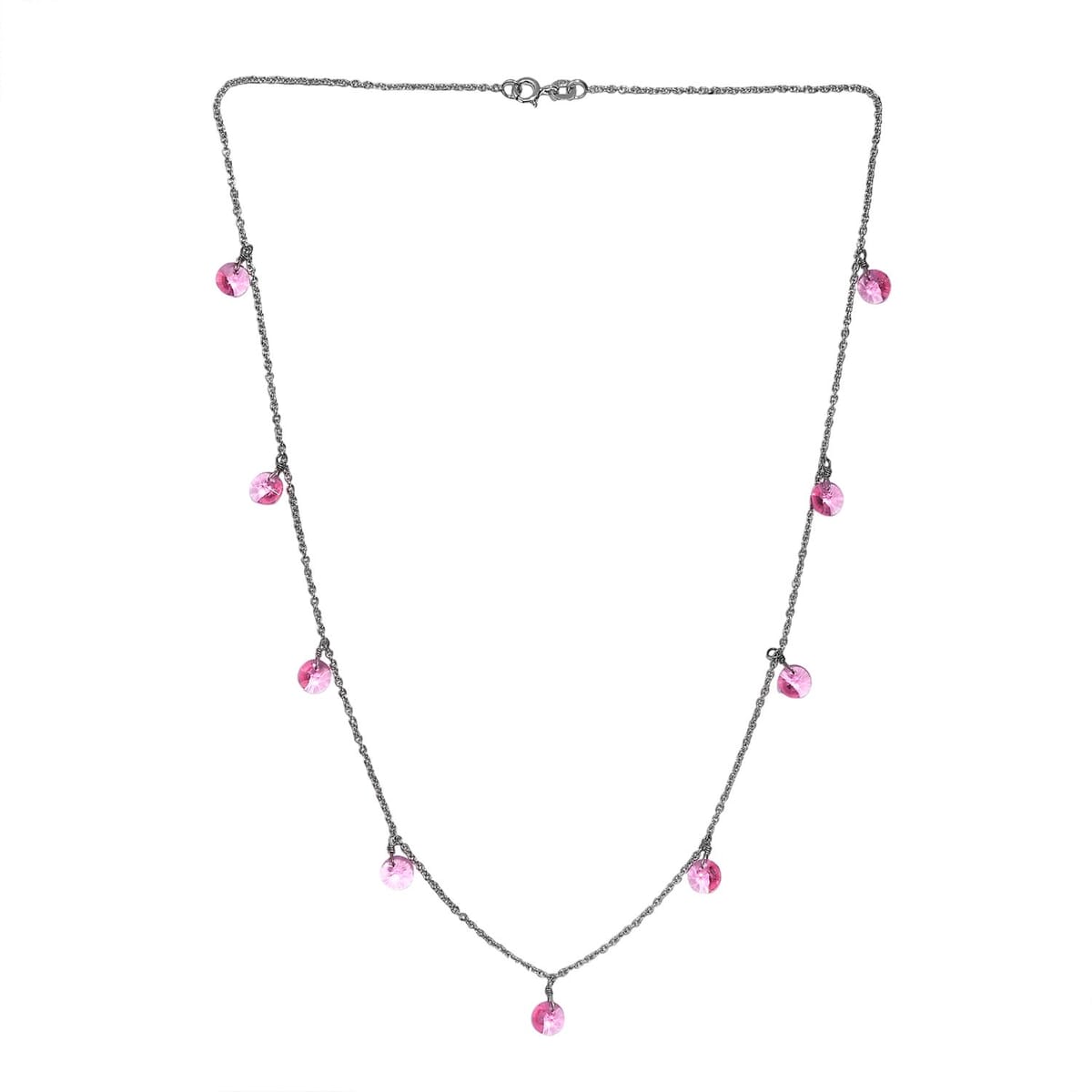 J Francis Embellished with Rose Color Crystal by Swarovski Necklace in Rhodium Over Sterling Silver 18 Inches image number 3