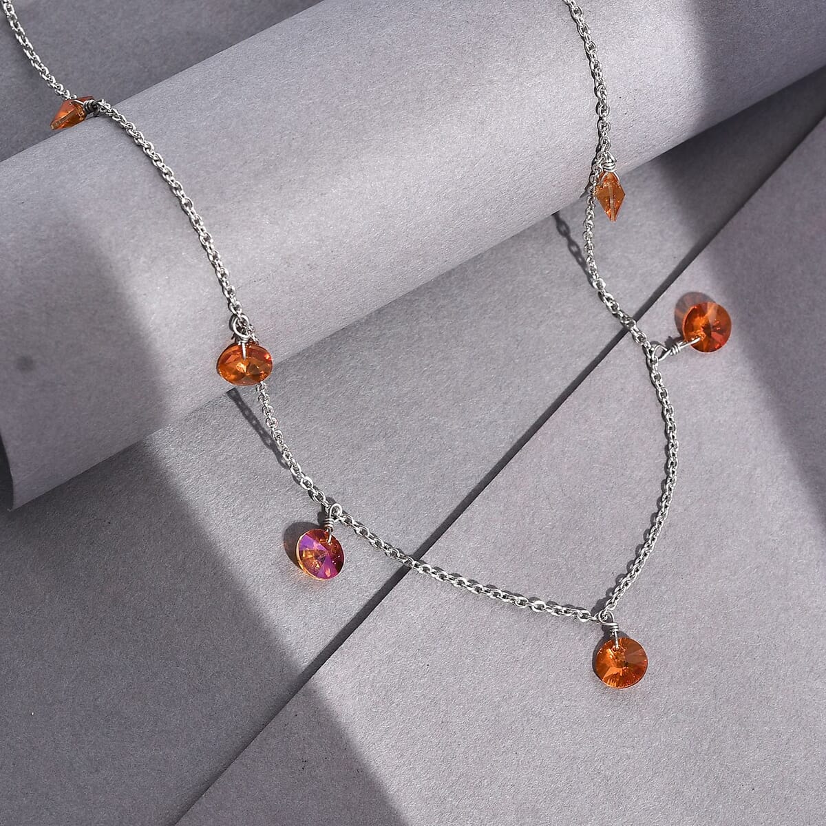 J Francis Embellished with Astral Pink Crystal by Swarovski Necklace (18 inches) in Rhodium Over Sterling Silver image number 1