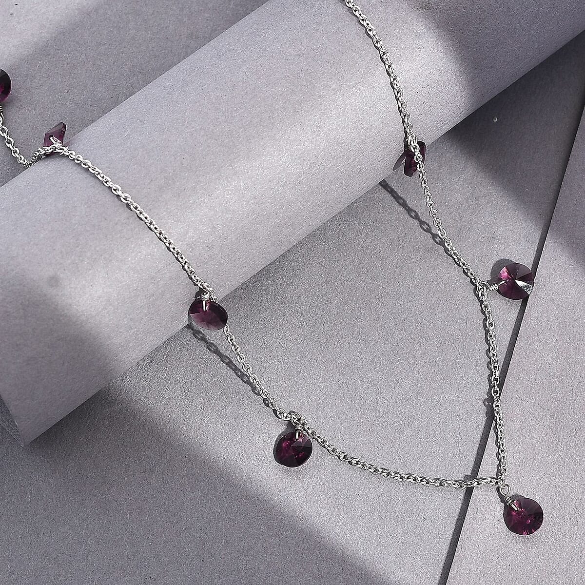 J Francis Embellished with Foilback Amethyst Color Crystal by Swarovski Necklace in Rhodium Over Sterling Silver 18 Inches image number 1